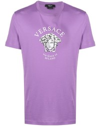 Мужская светло-фиолетовая футболка с круглым вырезом с принтом от Versace