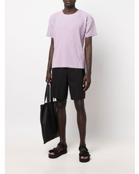 Мужская светло-фиолетовая футболка с круглым вырезом от Homme Plissé Issey Miyake