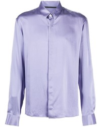 Светло-фиолетовая шелковая рубашка с длинным рукавом
