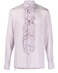Мужская светло-фиолетовая шелковая рубашка с длинным рукавом с рюшами от 73 London