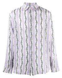 Светло-фиолетовая шелковая рубашка с длинным рукавом с цветочным принтом