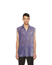 Светло-фиолетовая шелковая рубашка с коротким рукавом с принтом