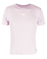 Светло-фиолетовая шелковая футболка с круглым вырезом