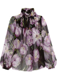 Светло-фиолетовая шифоновая блузка с цветочным принтом от Dolce & Gabbana