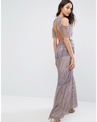 Светло-фиолетовое платье-макси с вышивкой от Needle & Thread