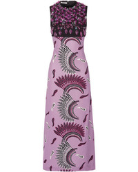 Светло-фиолетовое платье-миди с украшением от Miu Miu