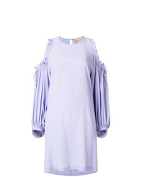 Светло-фиолетовое платье прямого кроя с рюшами от Erika Cavallini