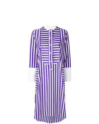 Светло-фиолетовое платье-рубашка в вертикальную полоску