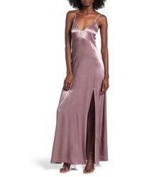 Светло-фиолетовое сатиновое платье-макси
