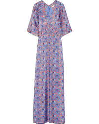 Светло-фиолетовое шелковое платье-макси с принтом от Tory Burch