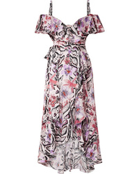 Светло-фиолетовое шелковое платье-миди с принтом