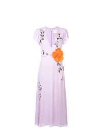 Светло-фиолетовое шелковое платье-миди с цветочным принтом от Carolina Herrera