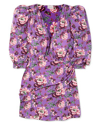 Светло-фиолетовое шелковое платье с запахом с цветочным принтом