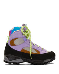 Женские светло-фиолетовые ботинки на шнуровке из нубука от Diemme