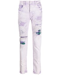 Светло-фиолетовые зауженные джинсы с принтом