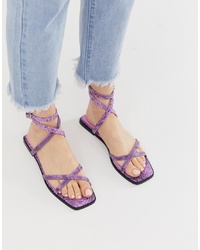 Светло-фиолетовые кожаные сандалии на плоской подошве от ASOS DESIGN