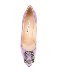 Светло-фиолетовые кожаные туфли с украшением от Manolo Blahnik