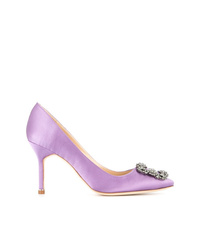 Светло-фиолетовые кожаные туфли с украшением от Manolo Blahnik