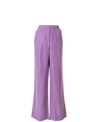 Светло-фиолетовые льняные широкие брюки