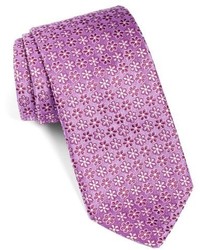 Светло-фиолетовый шелковый галстук с цветочным принтом