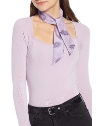 Светло-фиолетовый шелковый шарф с цветочным принтом