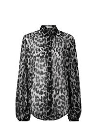 Серая блузка с длинным рукавом с леопардовым принтом