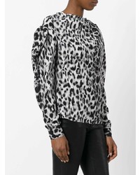 Серая блузка с длинным рукавом с леопардовым принтом от Saint Laurent