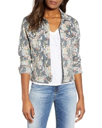 Серая джинсовая куртка с цветочным принтом