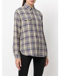Женская серая джинсовая рубашка в клетку от Saint Laurent