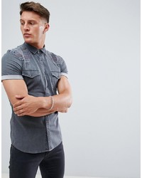 Мужская серая джинсовая рубашка с коротким рукавом от ASOS DESIGN