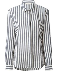 Женская серая классическая рубашка в вертикальную полоску от Sessun