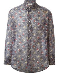 Мужская серая классическая рубашка с "огурцами" от Saint Laurent