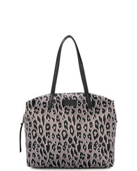 Серая кожаная большая сумка с леопардовым принтом от Rebecca Minkoff