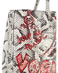 Серая кожаная большая сумка со змеиным рисунком от Elisabeth Weinstock