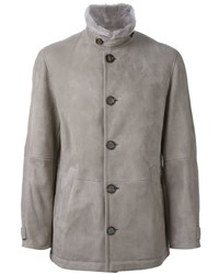 Мужская серая кожаная куртка от Brunello Cucinelli
