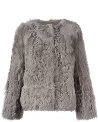 Женская серая кожаная куртка от Yves Salomon