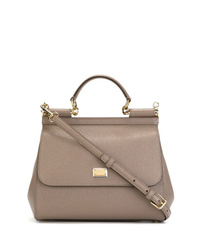 Серая кожаная сумка-саквояж от Dolce & Gabbana