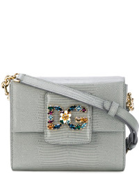 Серая кожаная сумка через плечо с украшением от Dolce & Gabbana