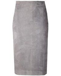 Серая кожаная юбка-карандаш от Brunello Cucinelli