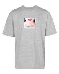 Мужская серая кружевная футболка с круглым вырезом с принтом от Supreme