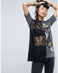 Женская серая кружевная футболка с принтом от Asos