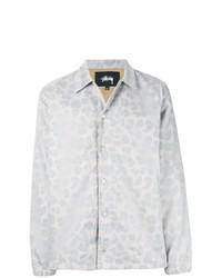Серая куртка-рубашка с леопардовым принтом