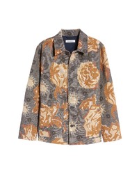 Серая куртка-рубашка с цветочным принтом