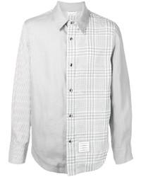 Мужская серая льняная рубашка с длинным рукавом в шотландскую клетку от Thom Browne