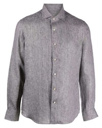 Мужская серая льняная рубашка с длинным рукавом от Corneliani