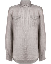 Мужская серая льняная рубашка с длинным рукавом от Dell'oglio