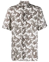 Мужская серая льняная рубашка с коротким рукавом с цветочным принтом от Corneliani