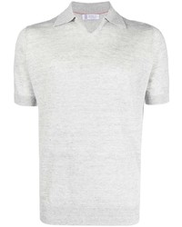 Мужская серая льняная футболка-поло от Brunello Cucinelli