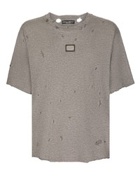 Мужская серая рваная футболка с круглым вырезом от Dolce & Gabbana