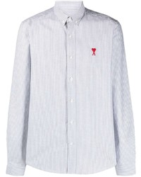 Мужская серая рубашка с длинным рукавом в вертикальную полоску от Ami Paris